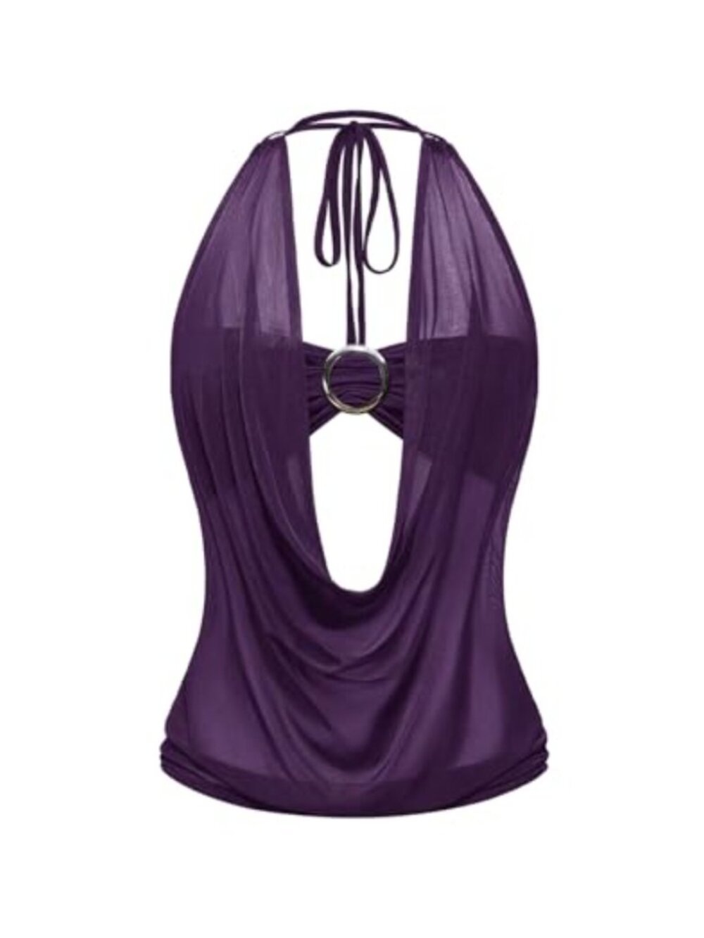 Sheer Mesh 2 Piece Top with Tube Top - Halter Neck Sleeveless Summer Outfit